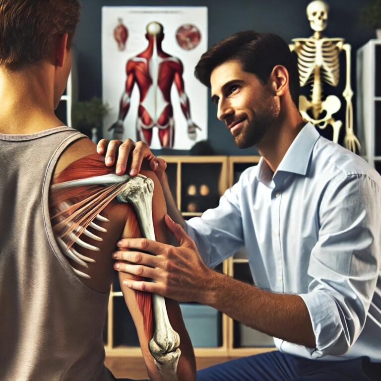 Physiotherapist Assisting A Patient With Shoulder Exercises In A Clinic Setting, Highlighting Conservative Treatment For Shoulder Issues.